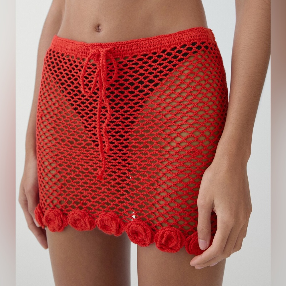 Mango Red Crochet knit Mini Skirt